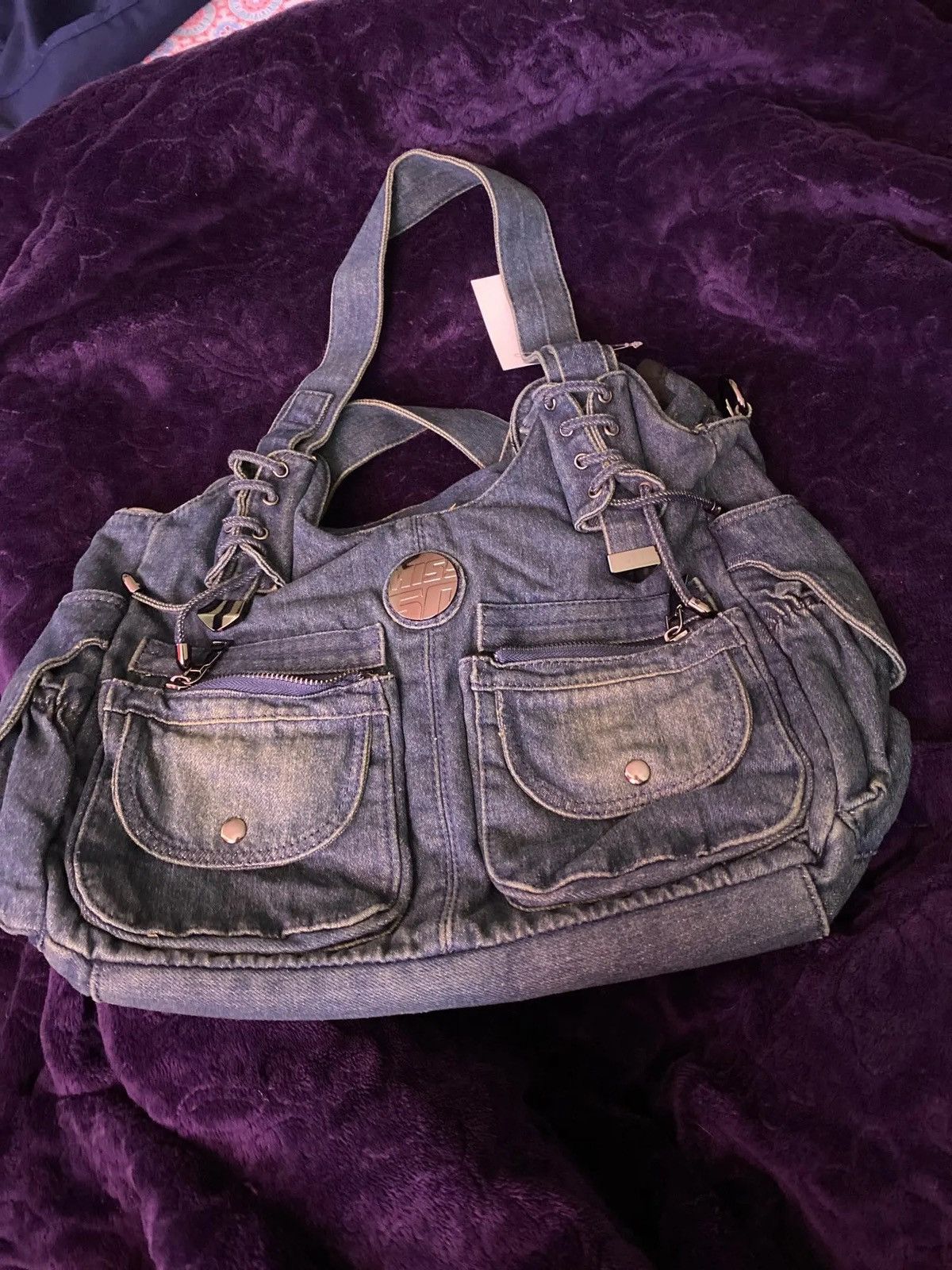 Vintage Y2k Casual Denim Tote Bag Hobo Bag with Pockets Size ONE SIZE - 5 Thumbnail