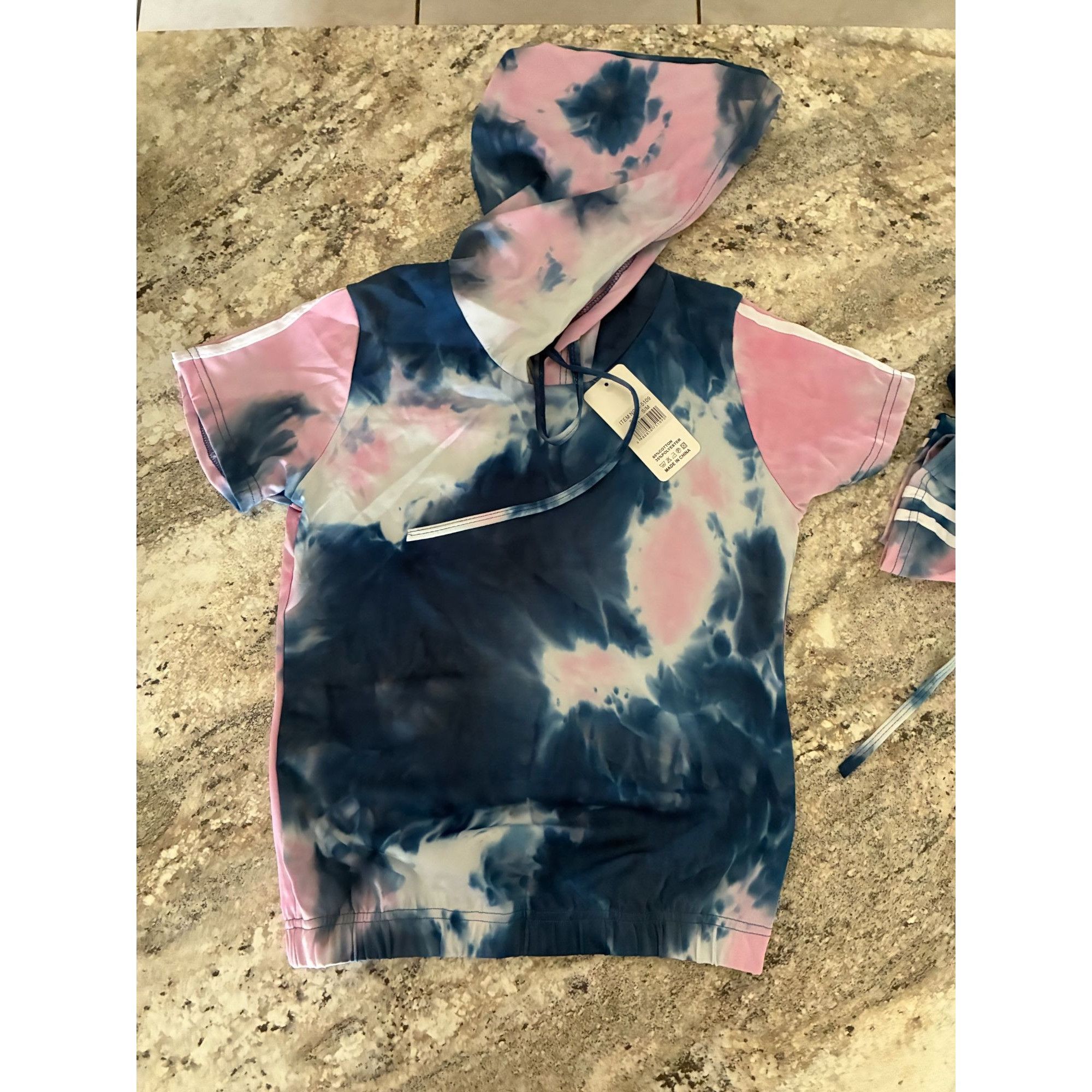 Other Yuna Tie Dye Short Sleeve Hoodie & Jogger Set Navy Blue Pink Size 28" / US 6 / IT 42 - 2 Thumbnail