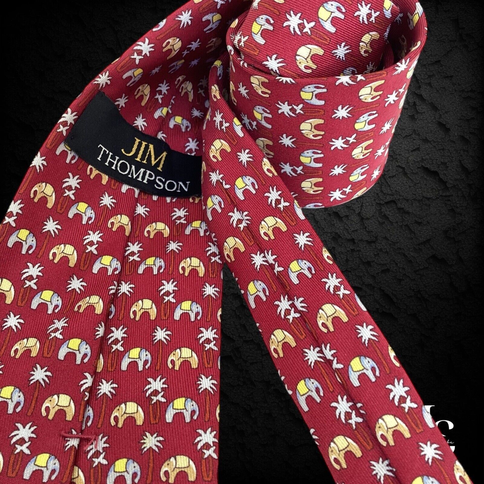 Jim Thompson JIM THOMPSON Elephant & Tree Print Luxury Designer Silk Tie Size ONE SIZE - 3 Thumbnail