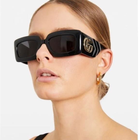 Gucci New - Gucci Black Gray Gg0811s 001 Logo Rectangle Unisex Su Size ONE SIZE - 1 Thumbnail