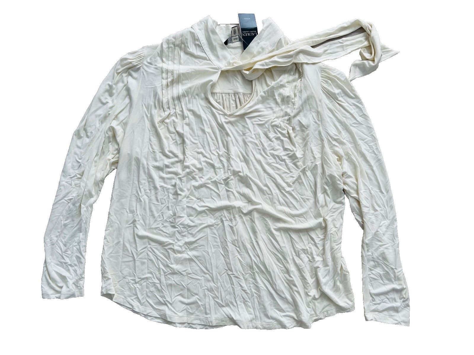 Polo Ralph Lauren LAUREN Ralph Lauren Jersey Tie Neck Top Natural Cream ( 2X ) Size XXS / US 00 / IT 34 - 3 Thumbnail