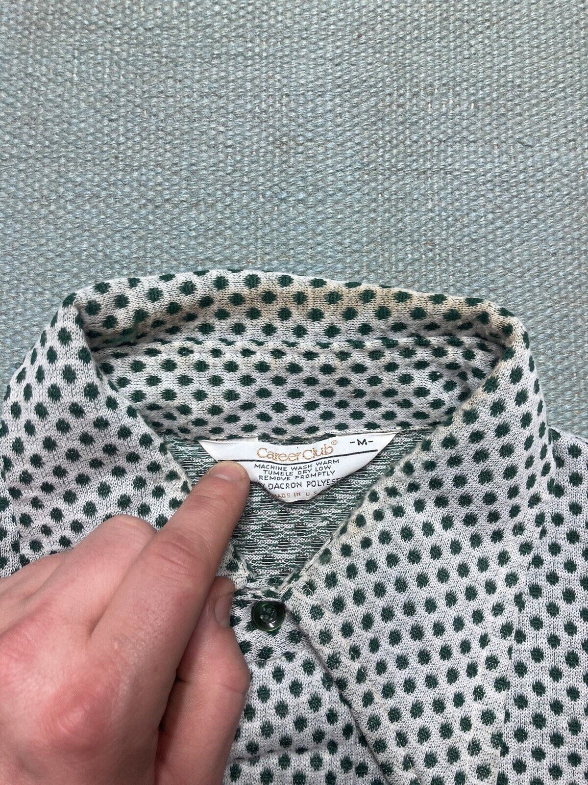 Vintage 70s polyester disco shirt caree polka dot butterfly collar M Size US M / EU 48-50 / 2 - 5 Thumbnail