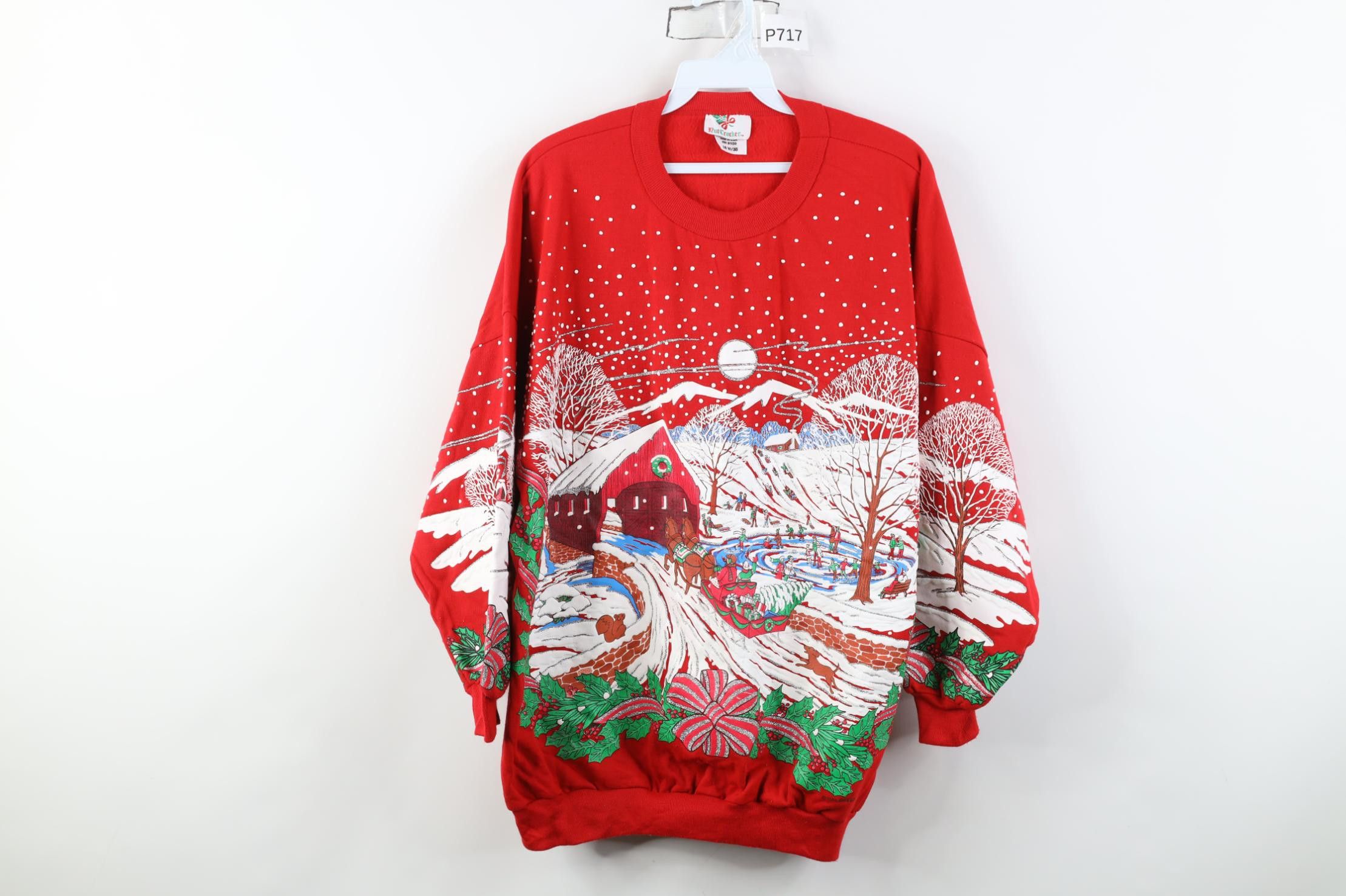 Vintage Vintage 90s Print Christmas Country Farmhouse Sweatshirt USA Size XXL / US 16-18 / IT 52-54 - 1 Thumbnail