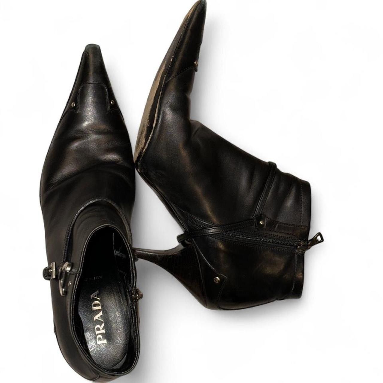 Prada PRADA Vintage Black leather ankle boots with silver hardware Size US 10.5 / IT 40.5 - 1 Thumbnail