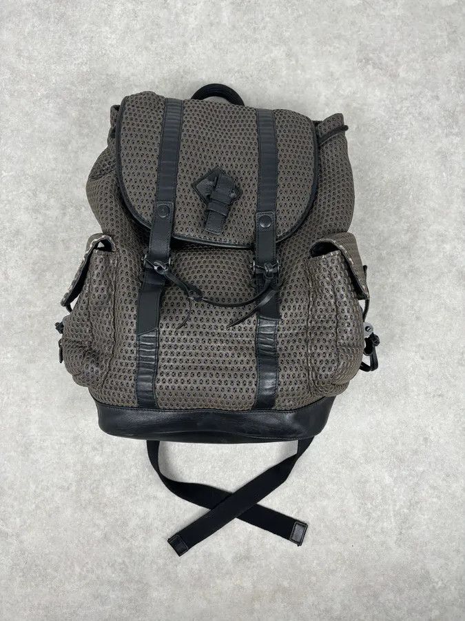 Emporio Armani FW2013 Emporio Armani Taupe Grey Perfored Leather Multi-Pocket Backpack Size ONE SIZE - 3 Thumbnail