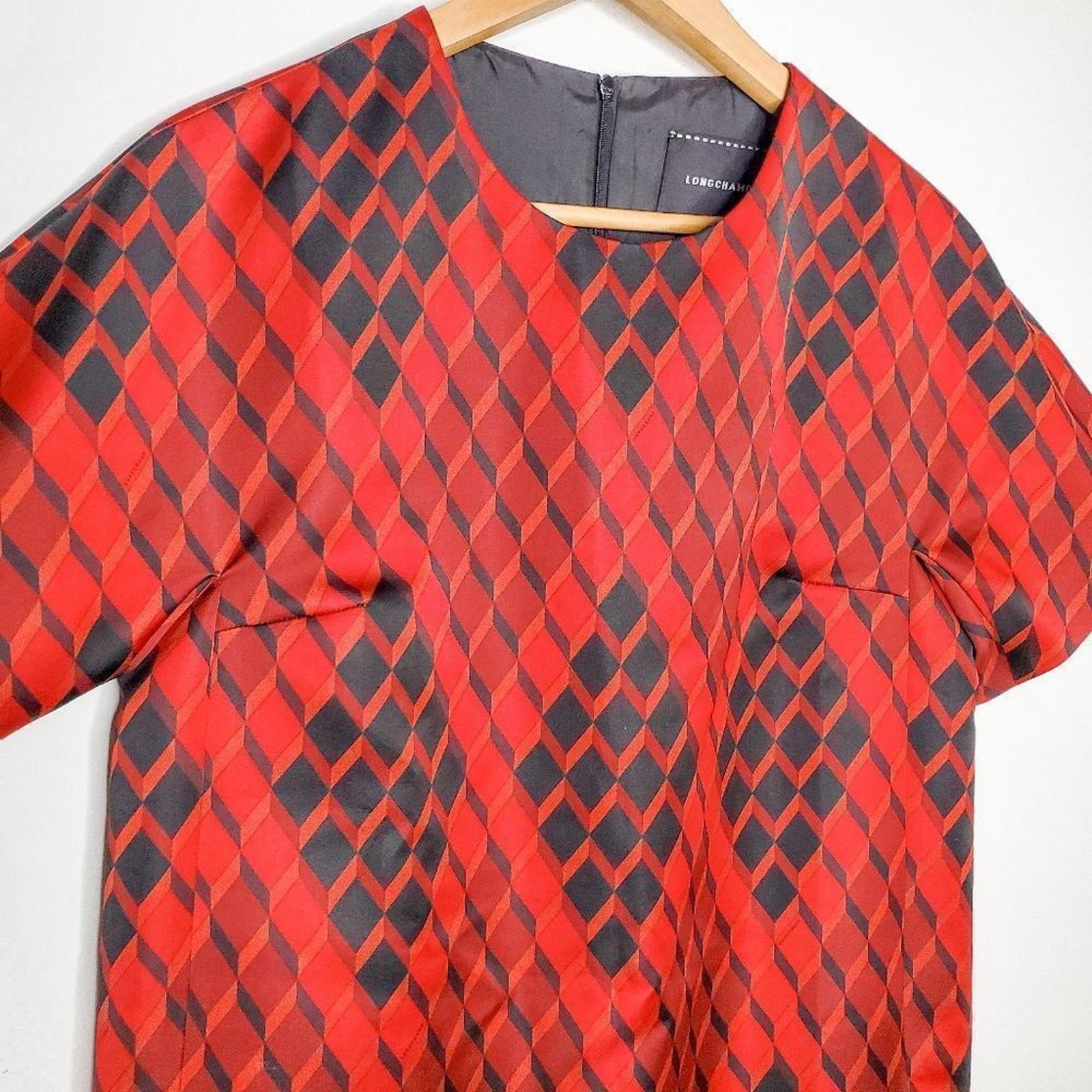 Longchamp Longchamp Red Black Diamond Print Sheath Shift Mini Dress M Size M / US 6-8 / IT 42-44 - 2 Thumbnail