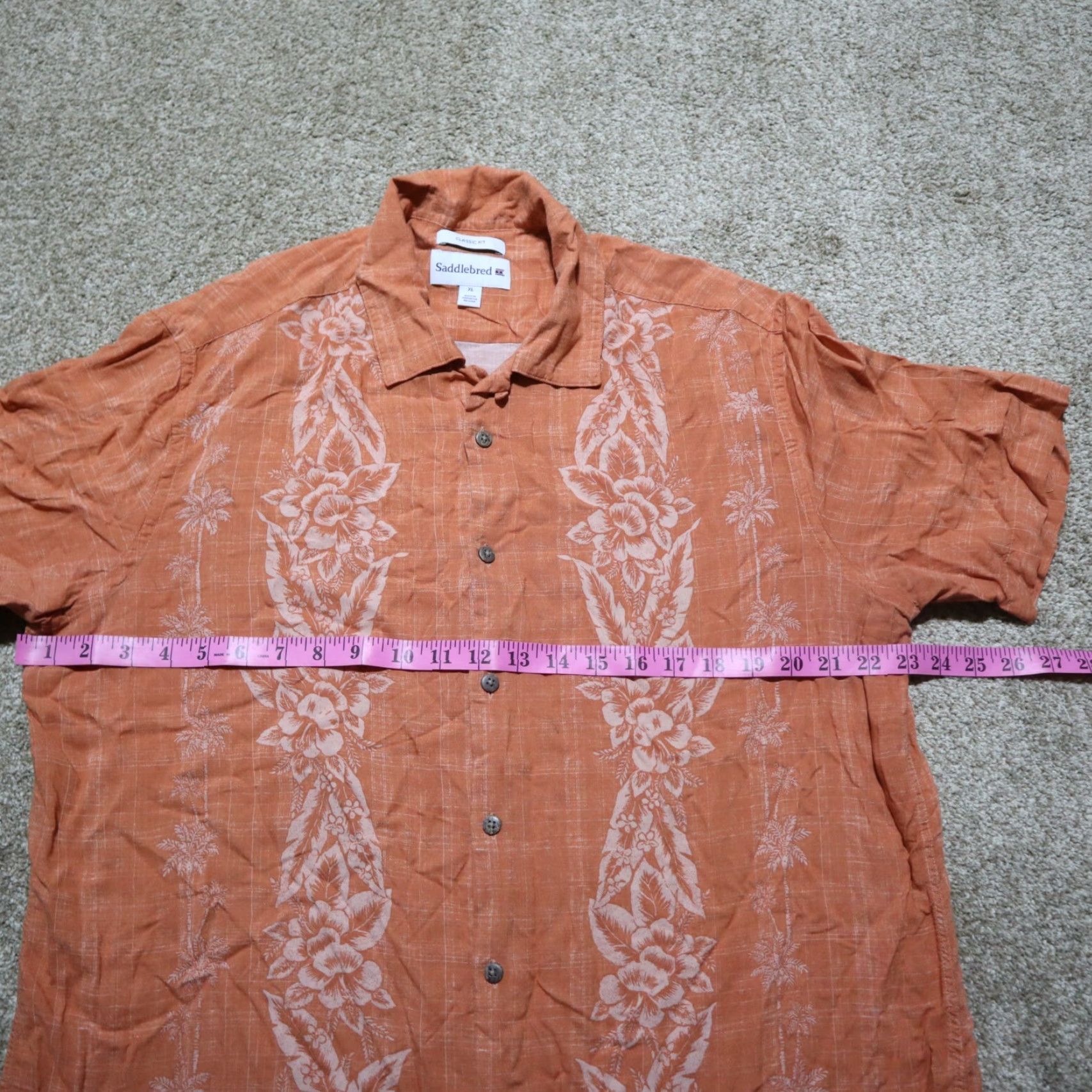 Vintage Saddlebred Shirt Men XL Orange Plaid Short Sleeve Button-Up Front Pocketed Easy Care Size US XL / EU 56 / 4 - 5 Thumbnail