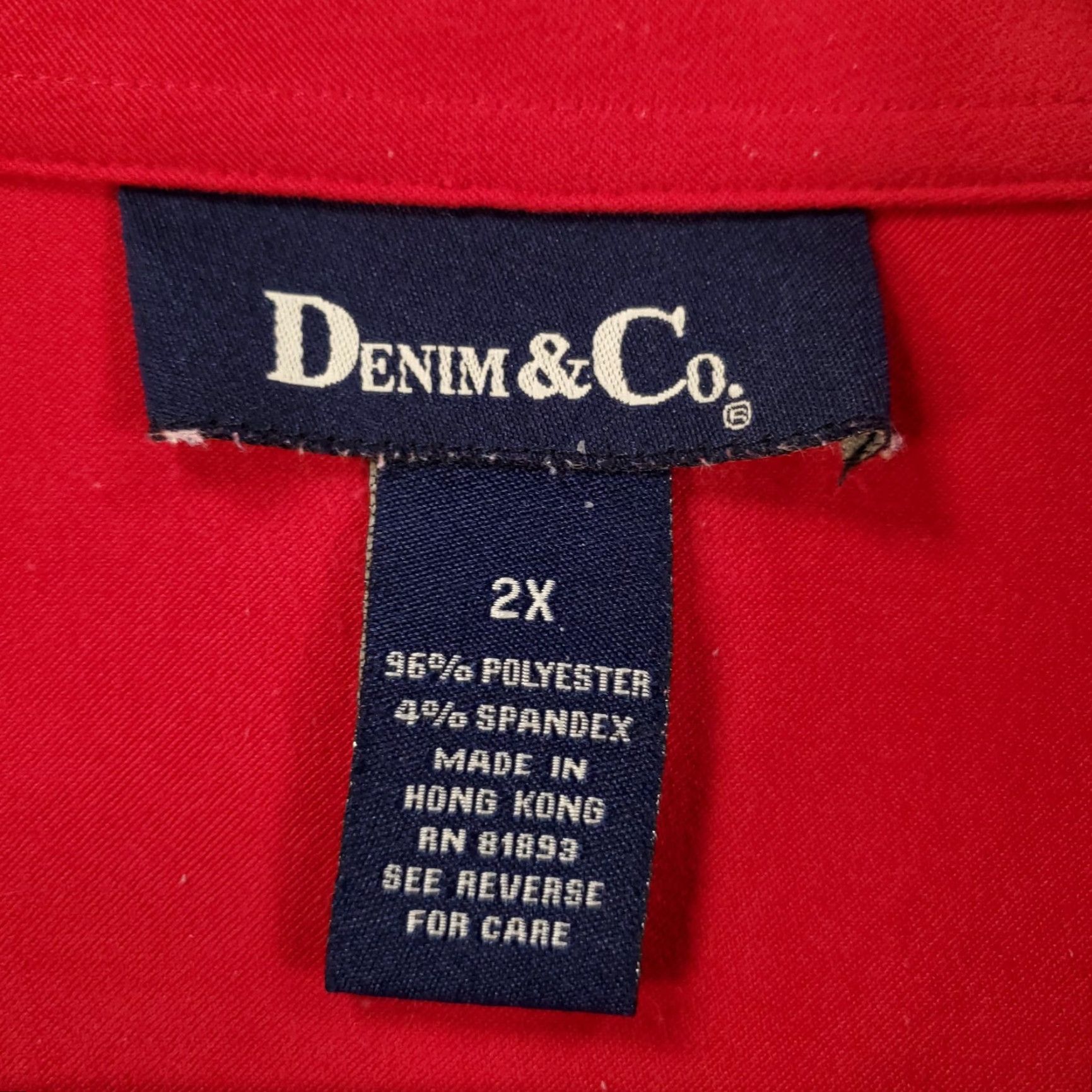 Denim & Co. Womens Denim & Co. Button-Up Tunic Shirt 2X Red Long Sleeve Stretchy Polyester Spandex Size XXL / US 16-18 / IT 52-54 - 5 Thumbnail