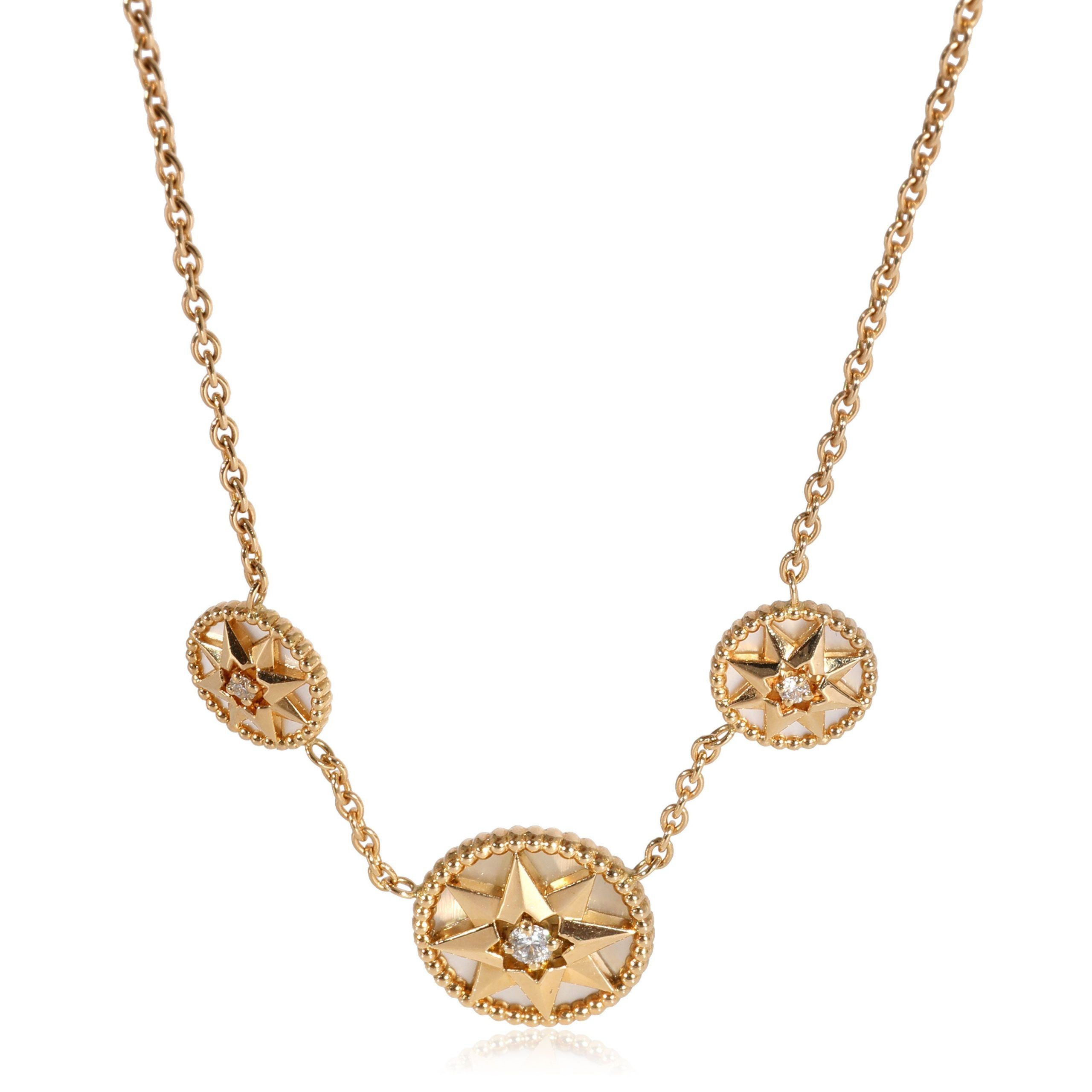 image of Tiffany Co Dior Rose Des Vents Mother Of Pearl & Diamond Necklace, 18K Yellow Gold 0.06 Ctw, Women'