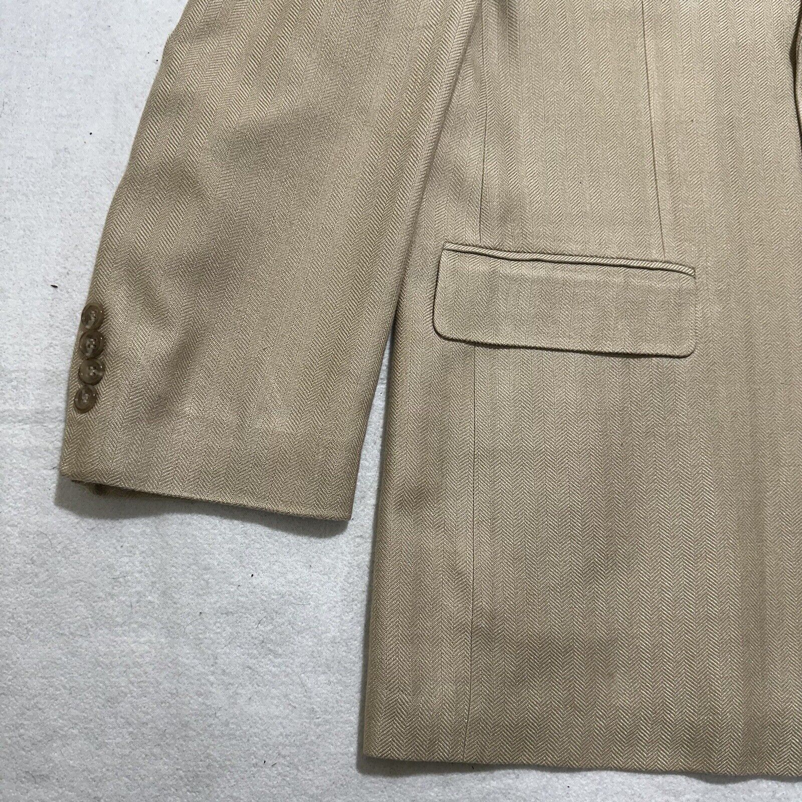 Haggar Haggar Black Label 44L Silk Beige Herringbone Suit Jacket Size 44L - 5 Thumbnail