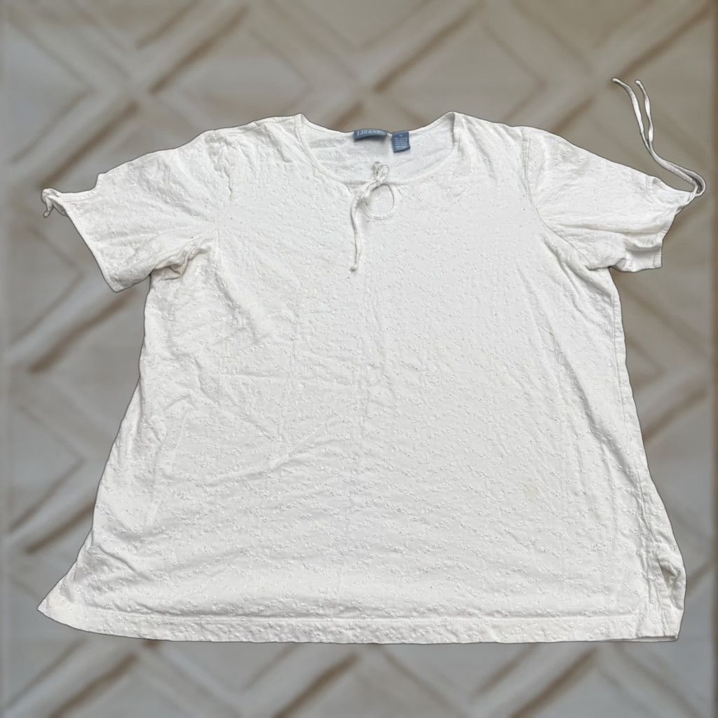 Vintage VINTAGE Liz & Me Cotton Blouse Womens Plus 1X White Casual Embroidered Keyhole Short Sleeve Size XL / US 12-14 / IT 48-50 - 1 Thumbnail