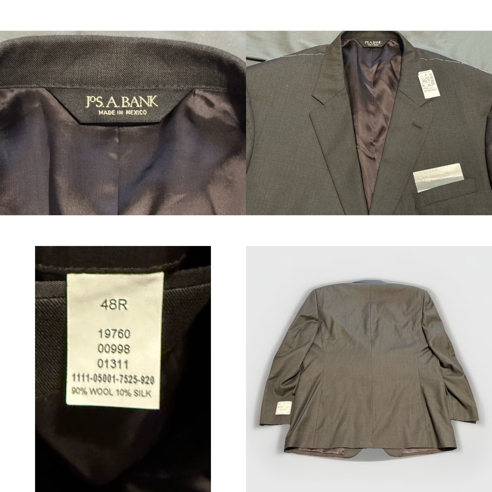 Vintage Jos A Bank Blazer Wool Silk Blend 48R Gray Two Button Mens Regular Size 48R - 8 Thumbnail