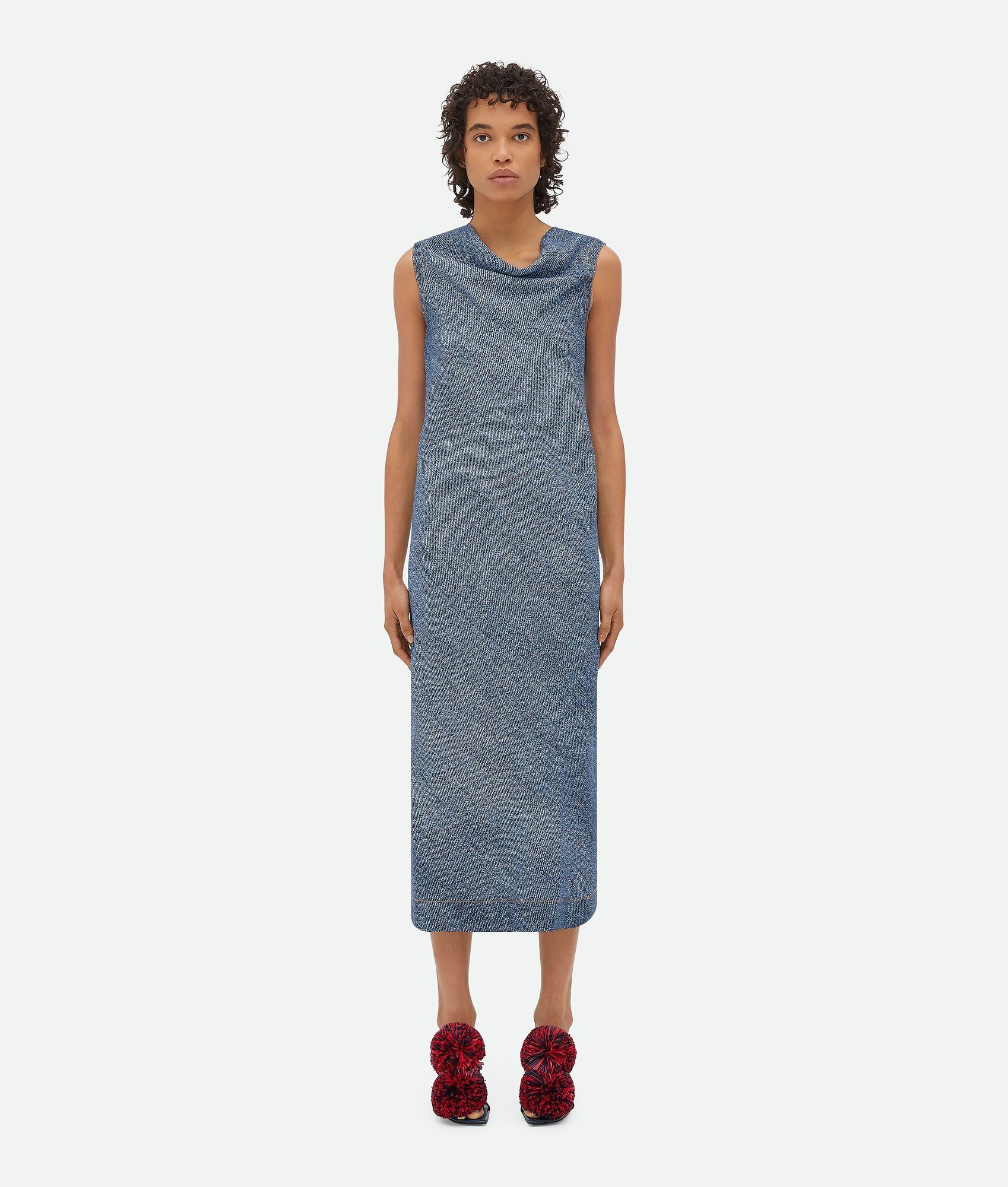 Bottega Veneta o1w1db10825 Printed Denim Viscose Dress in Navy/White Size M / US 6-8 / IT 42-44 - 1 Thumbnail