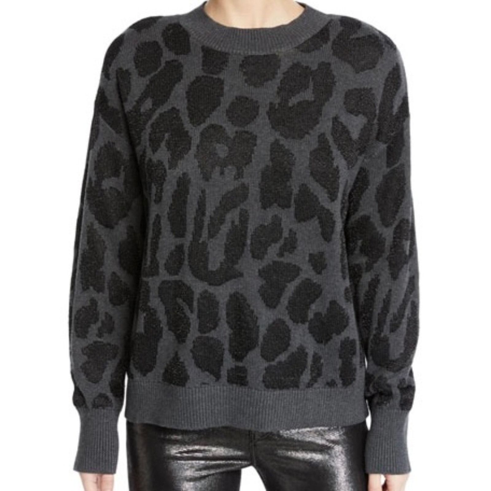 Rta RtA Liam Leopard Chrome Black Gray Intarsia Knit Sweater Top Size S / US 4 / IT 40 - 2 Thumbnail