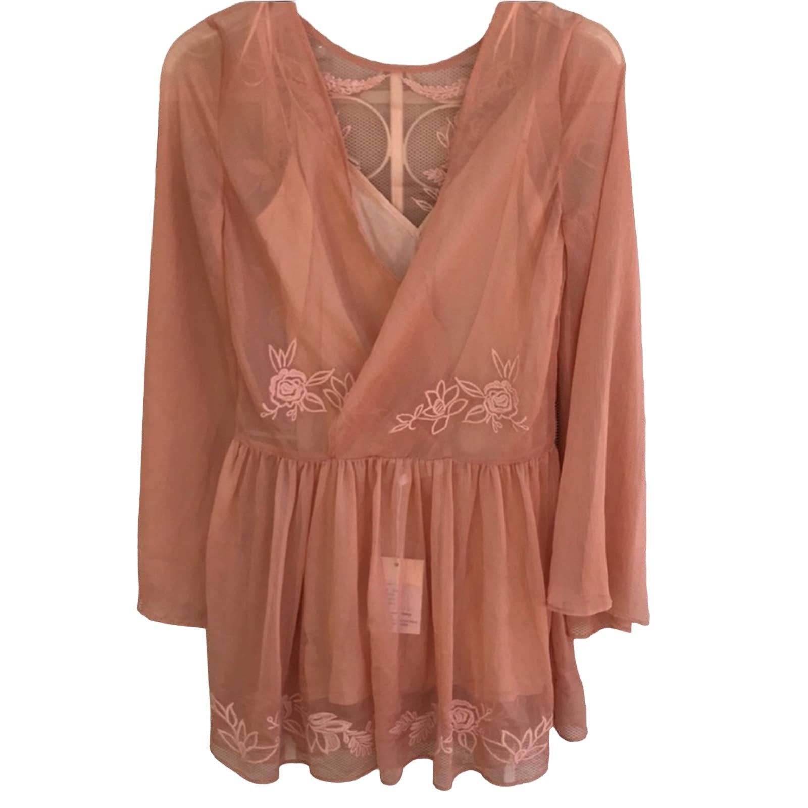 Free People JETSET DIARIES REVOLVE Blush Floral Embroidery Mini Dress Size S / US 4 / IT 40 - 8 Thumbnail