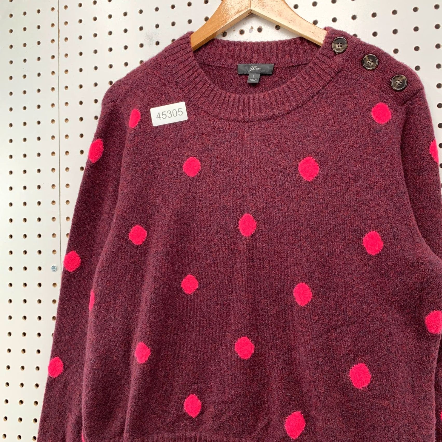 J.Crew J.CREW Wool Sweater Womens Large Burgundy Polka Dot Merino Wool Alpaca Blend Pullover Knitting Crew Neck Casual Winter Fall Red Womens L Sweater Size L / US 10 / IT 46 - 7 Thumbnail