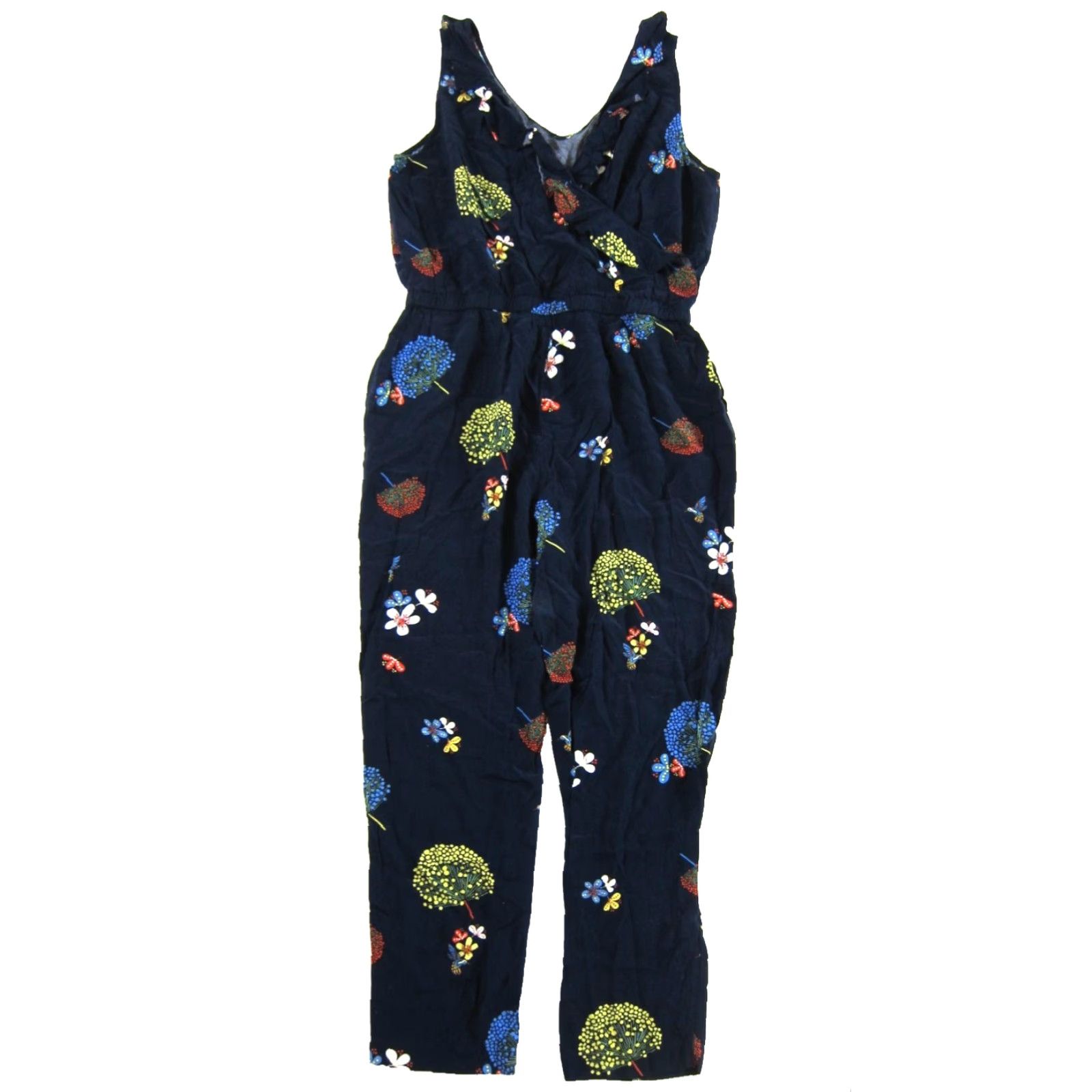 Ann Taylor Ann Taylor Loft Jumpsuit Womens 8 Floral Pocket Sleeveless V-Neck One-Piece Blue Rayon Size 30" / US 8 / IT 44 - 2 Thumbnail
