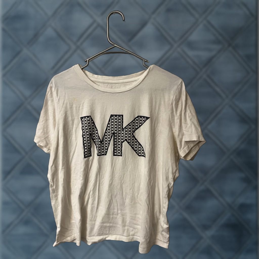 Michael Kors Michael Kors Women's T-Shirt White MK Logo Top Shirt Large Casual Basic All Seasons Short Sleeve Regular Fit Size L / US 10 / IT 46 - 1 Thumbnail