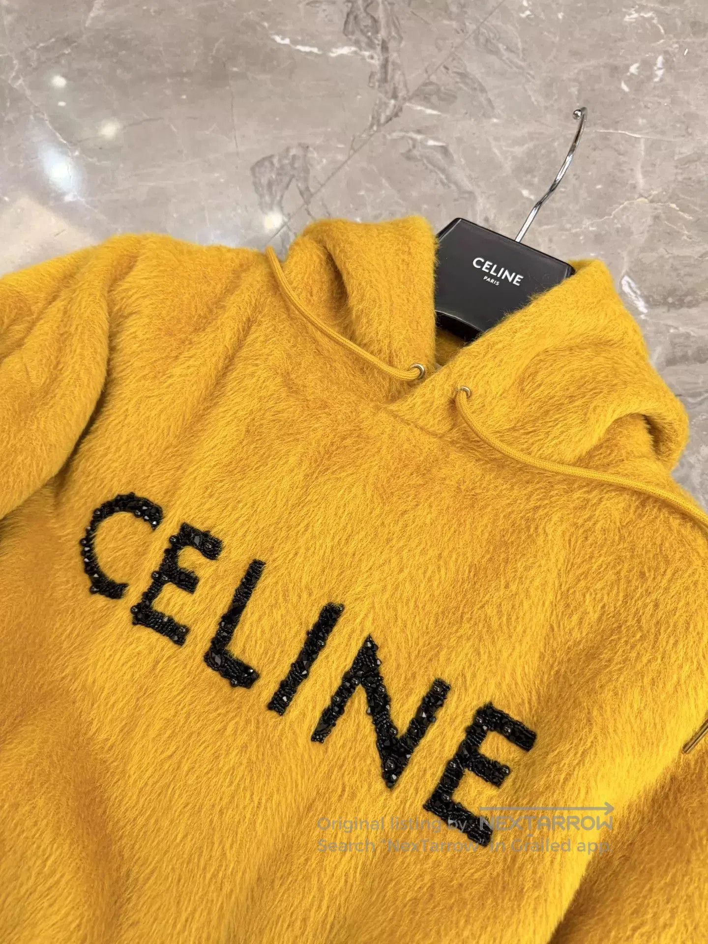 Celine Yellow Fuzzy Hoodie with Drawstring and Pouch Pocket. Size US M / EU 48-50 / 2 - 2 Thumbnail