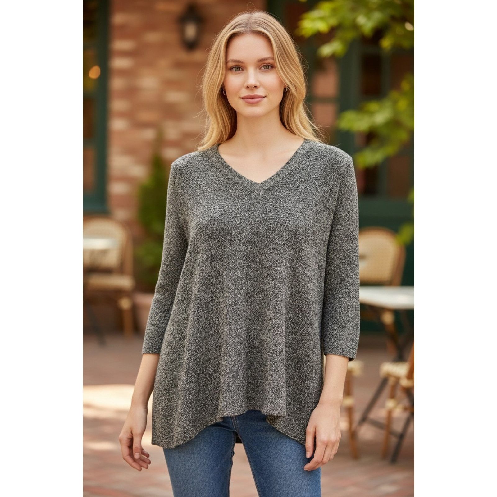 Eileen Fisher EILEEN FISHER Linen Knit 3/4 Sleeve V Neck Sweater Size PM Size M / US 6-8 / IT 42-44 - 1 Thumbnail