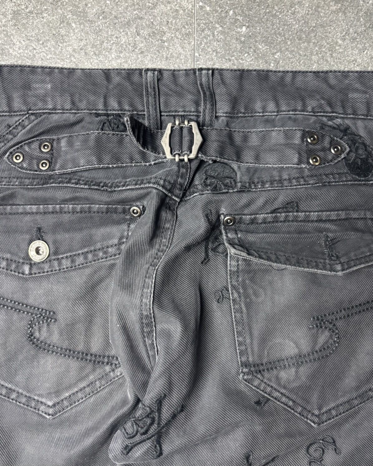 If Six Was Nine 2000s Semantic Design Vkei Skull Poem Faded Pants Size US 30 / EU 46 - 6 Thumbnail
