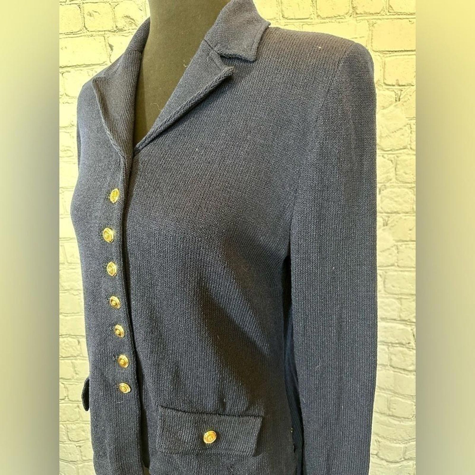 Andrew St. John St John Navy Blue Knit Blazer with Gold Buttons Size S / US 4 / IT 40 - 2 Thumbnail