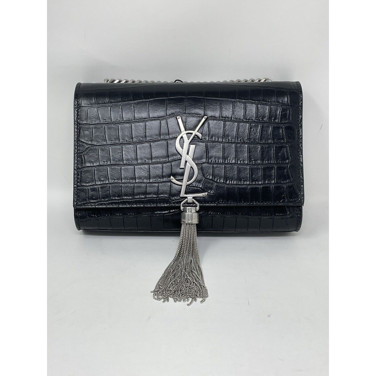 Yves Saint Laurent Calfskin Crocodile Embossed Small Classic Kate Tassel Size ONE SIZE - 1 Thumbnail