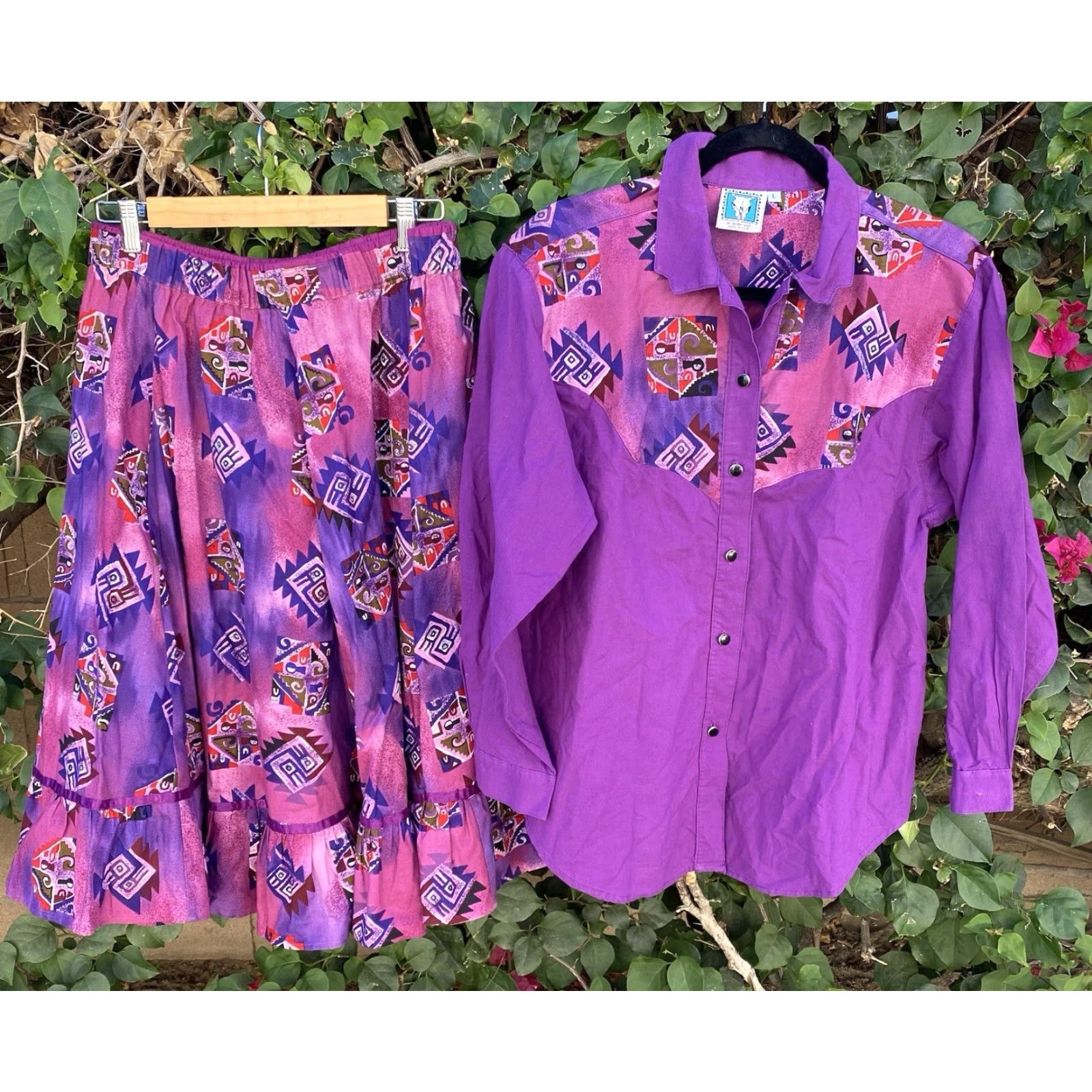 Vintage VINTAGE Desert West Sherry Holt Western Shirt Full Skirt Set Purple Southwestern Shirt Skirt 1980s Rockabilly Mens or Womens? (Gender not provided) Size L / US 10 / IT 46 - 2 Thumbnail