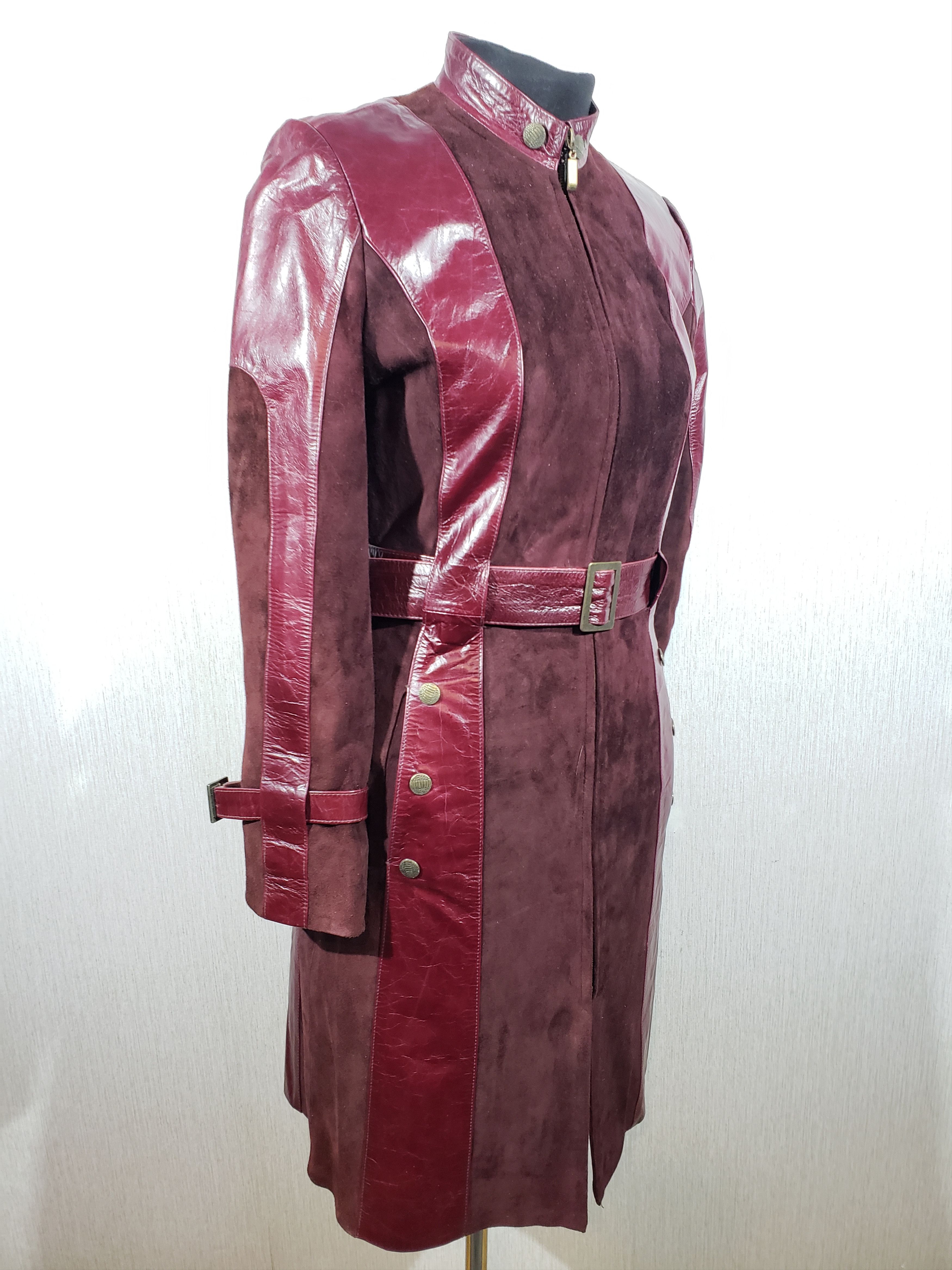Uniqlo Cute women's long burgundy leather jacket. Size S / US 4 / IT 40 - 3 Thumbnail