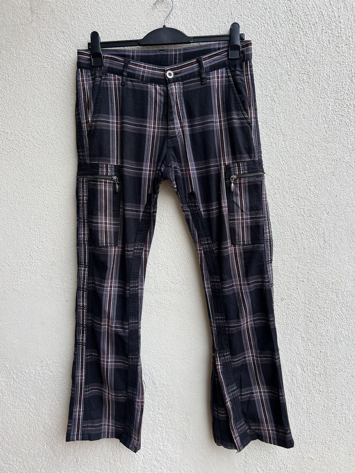 Shellac Double Edge Japan Multi Pocket Plaid Flare Cargo Trouser Size US 31 - 7 Thumbnail