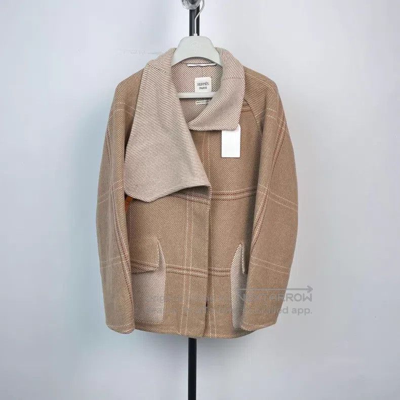 Hermes Hermes Khaki color patchwork tartan pure cashmere coat Size XS / US 0-2 / IT 36-38 - 3 Thumbnail