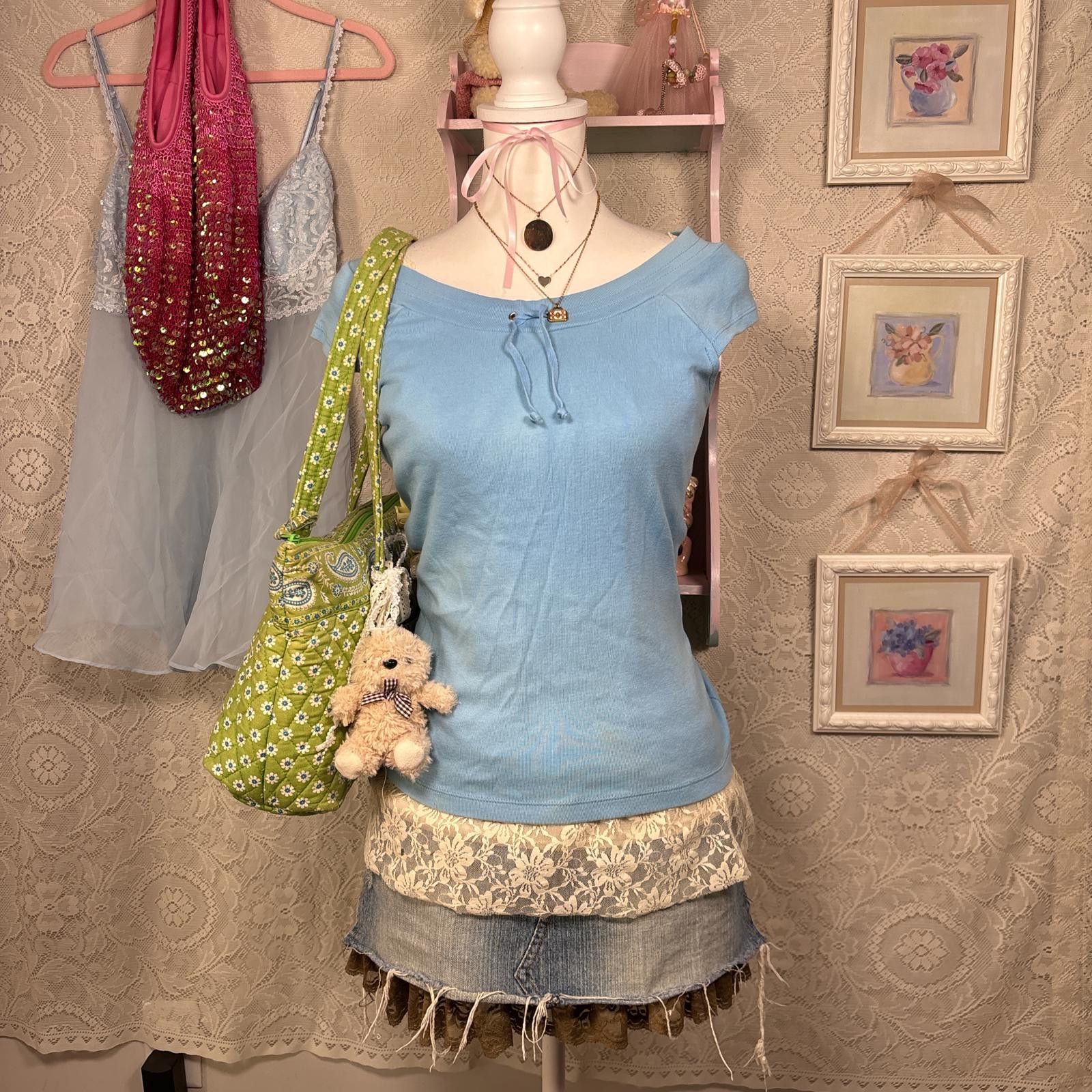 Other vintage wide neck blue soft blouse Size L / US 10 / IT 46 - 1 Thumbnail