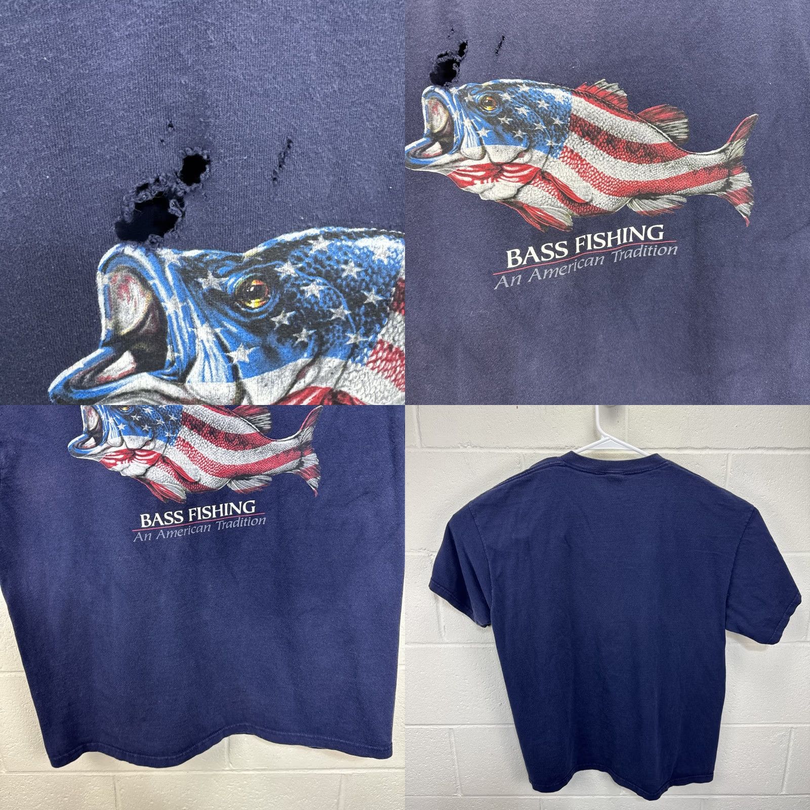 Delta VINTAGE Delta Bass Fishing Flag T-shirt Shirt Mens L Blue Graphic Print Distressed Size US L / EU 52-54 / 3 - 8 Thumbnail