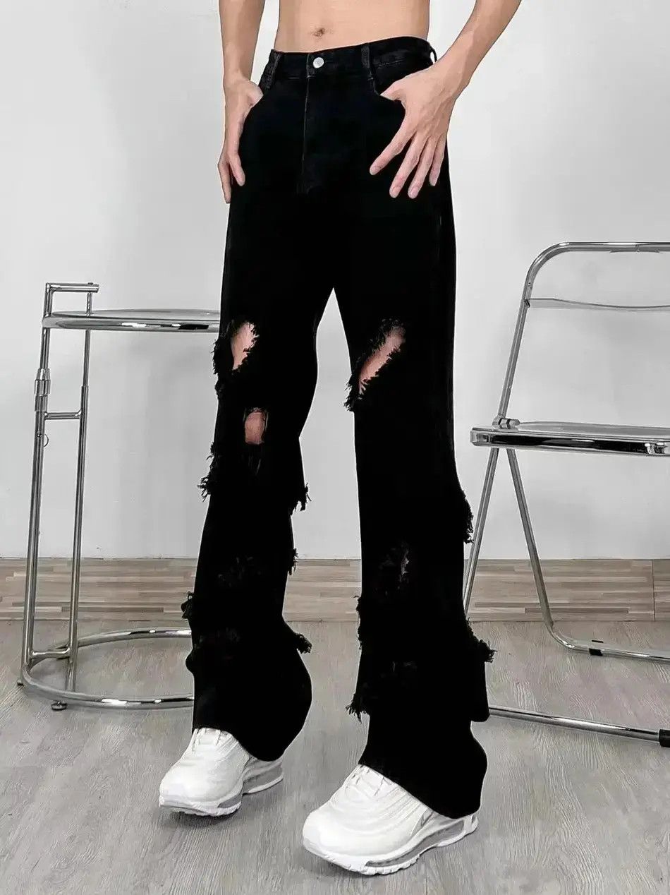 Japanese Brand High street black ripped straight leg jeans Size US 32 / EU 48 - 1 Thumbnail