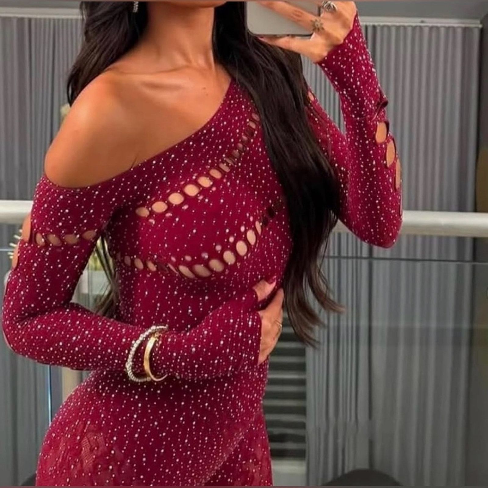Other New Chic Off-Shoulder Burgundy Jumpsuit one size Size ONE SIZE - 3 Thumbnail