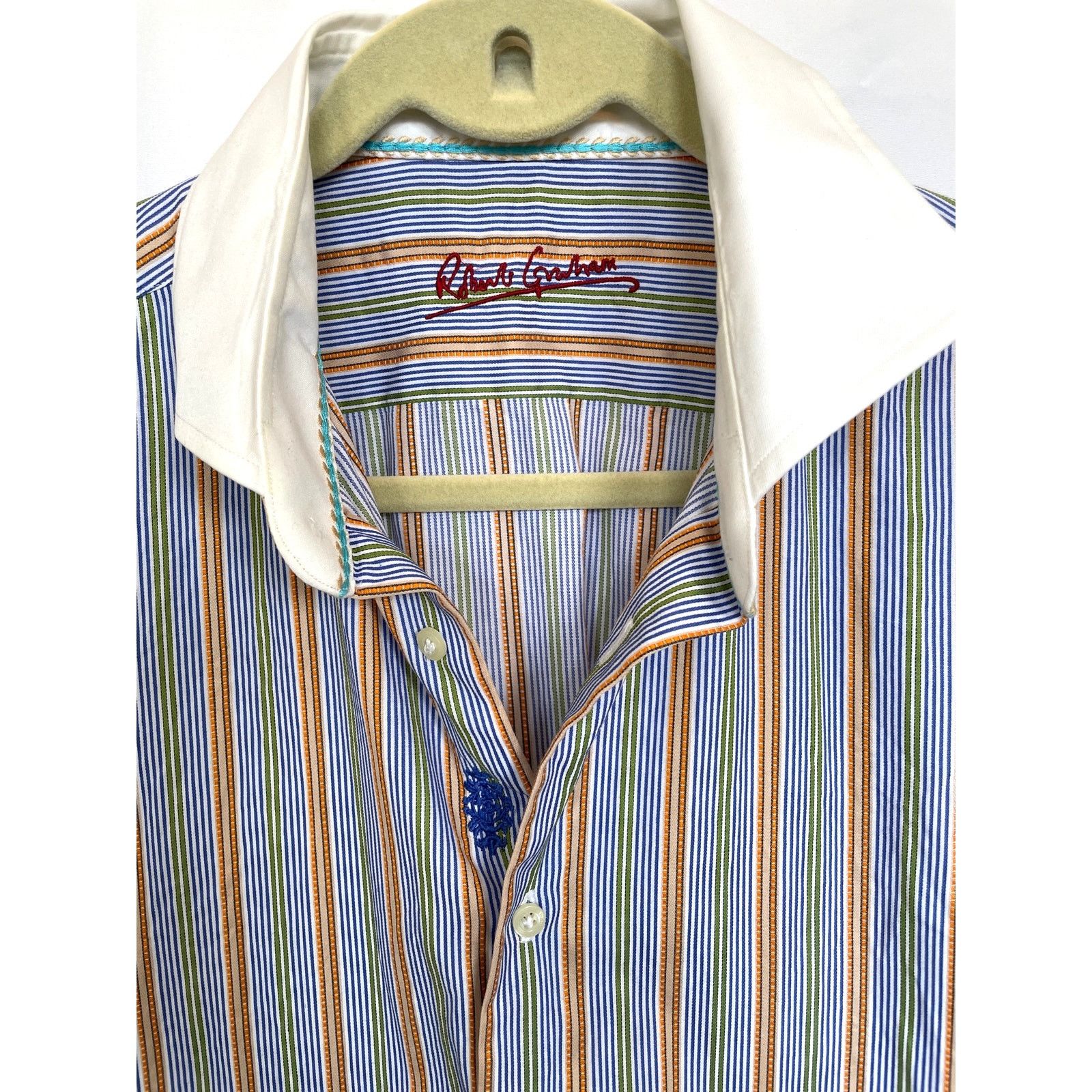 Robert Graham Robert Graham Orange Blue Striped Button Up Shirt, Large Size US L / EU 52-54 / 3 - 5 Thumbnail