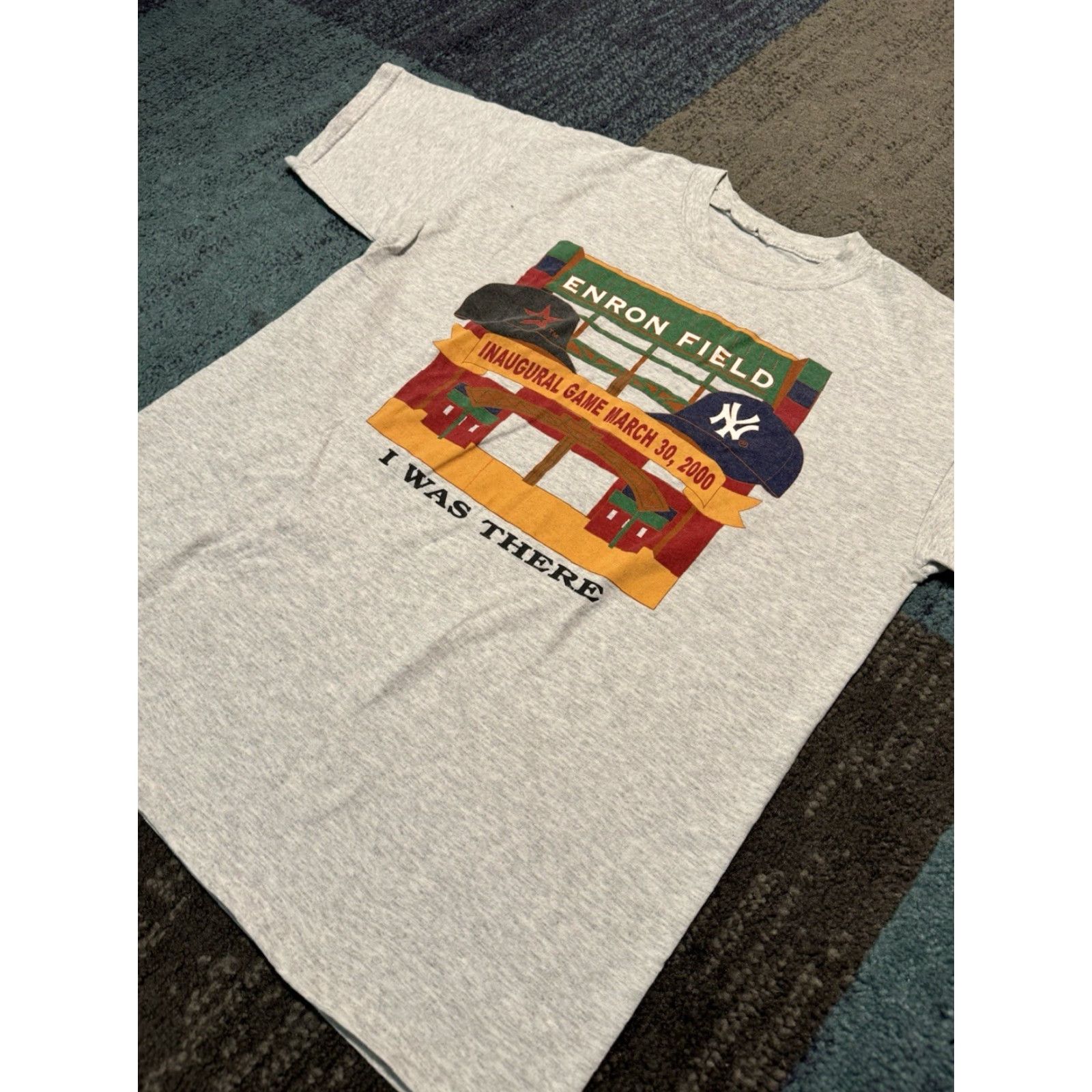 Fruit Of The Loom VINTAGE Enron Field Astros -Yankees Inaugural I Was There Shirt 2000 90s Retro Sports T-Shirt Mens Gray Cotton Fruit of the Loom M/L Size US M / EU 48-50 / 2 - 4 Thumbnail