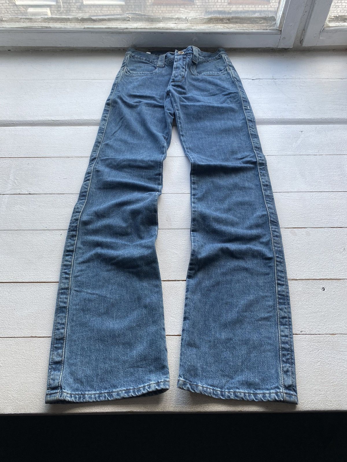 Designer × Dirk Bikkembergs × Vintage 🔥90s Dirk Bikkembergs Flare Bottom Blue Womens Jeans Bell Size 29" - 12 Thumbnail