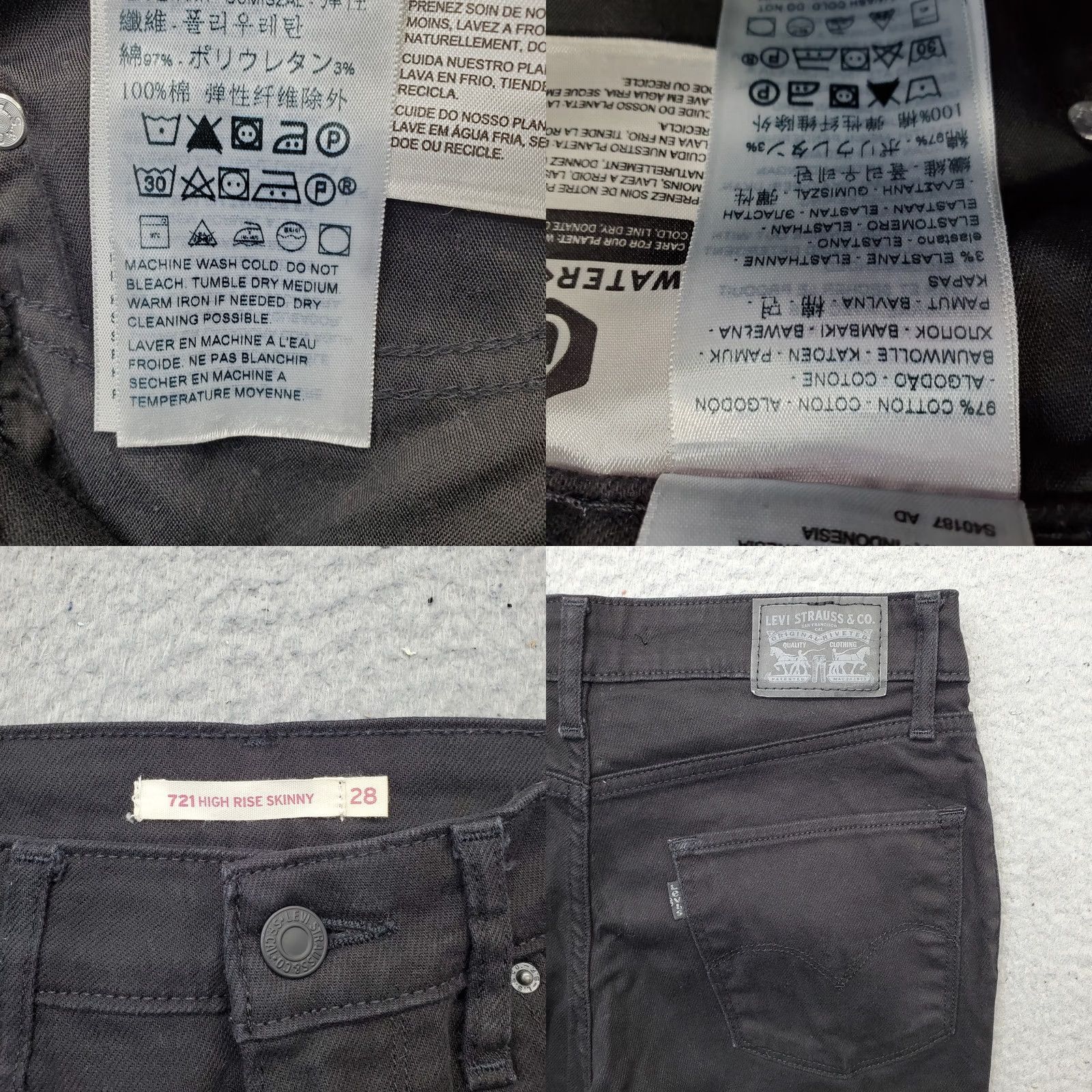 Levi's Levi's 721 Jeans Womens 27 Black Denim Stretch High Rise Distressed Skinny Leg Jeans Size 27" / US 4 / IT 40 - 8 Thumbnail