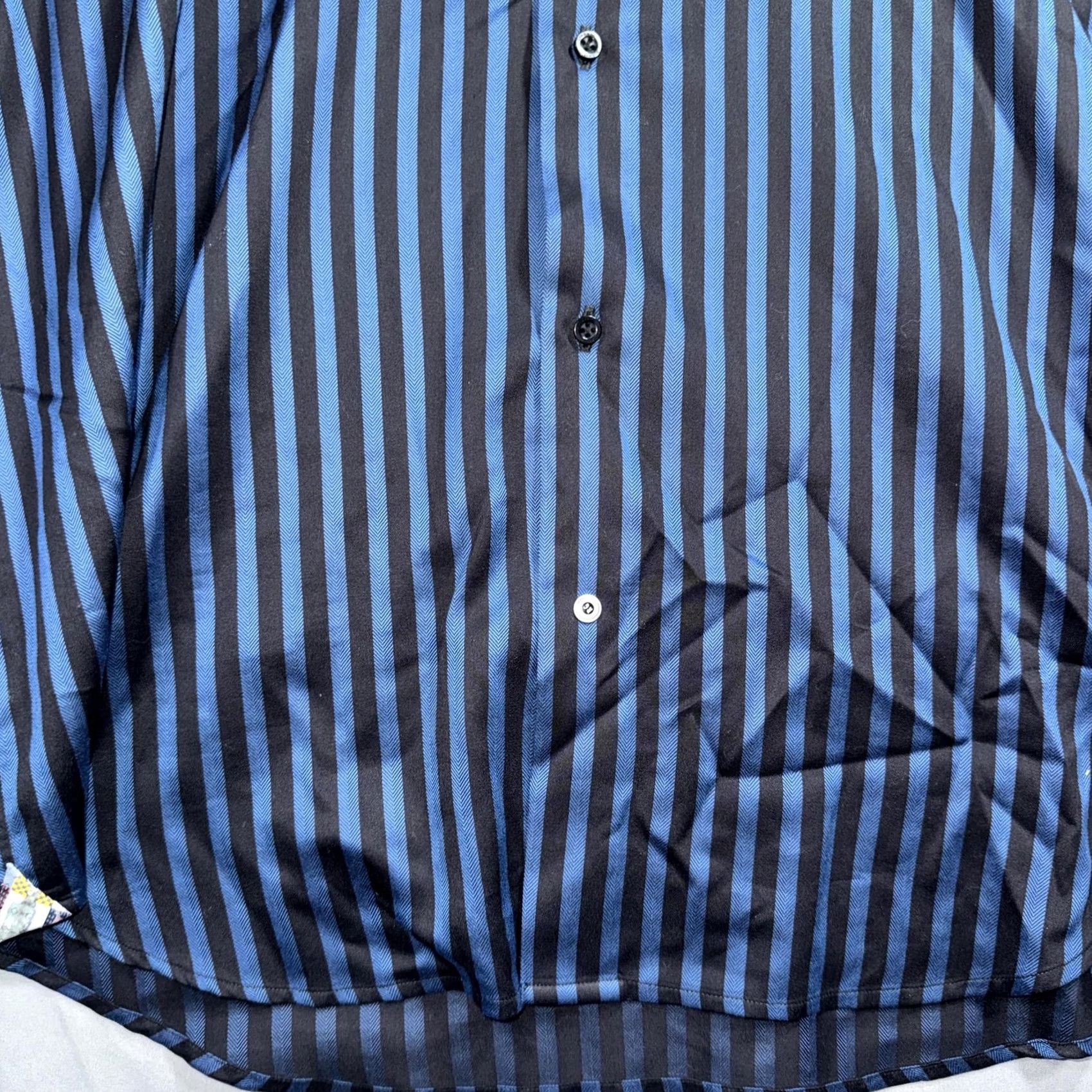 Robert Graham Robert Graham Shirt Mens XL Blue Black Stripe Long Sleeve Button Front Dress Size 46R - 4 Thumbnail