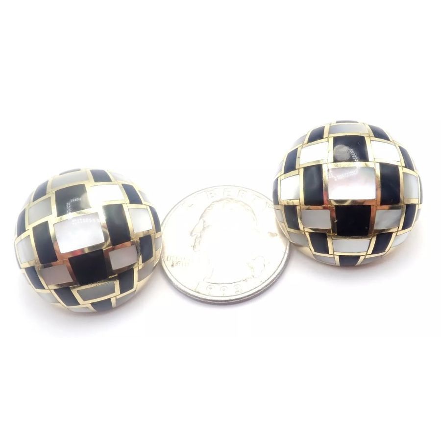 Tiffany & Co. 18k Gold Mother of Pearl Black Jade Checkerboard Earrings Size ONE SIZE - 5 Thumbnail