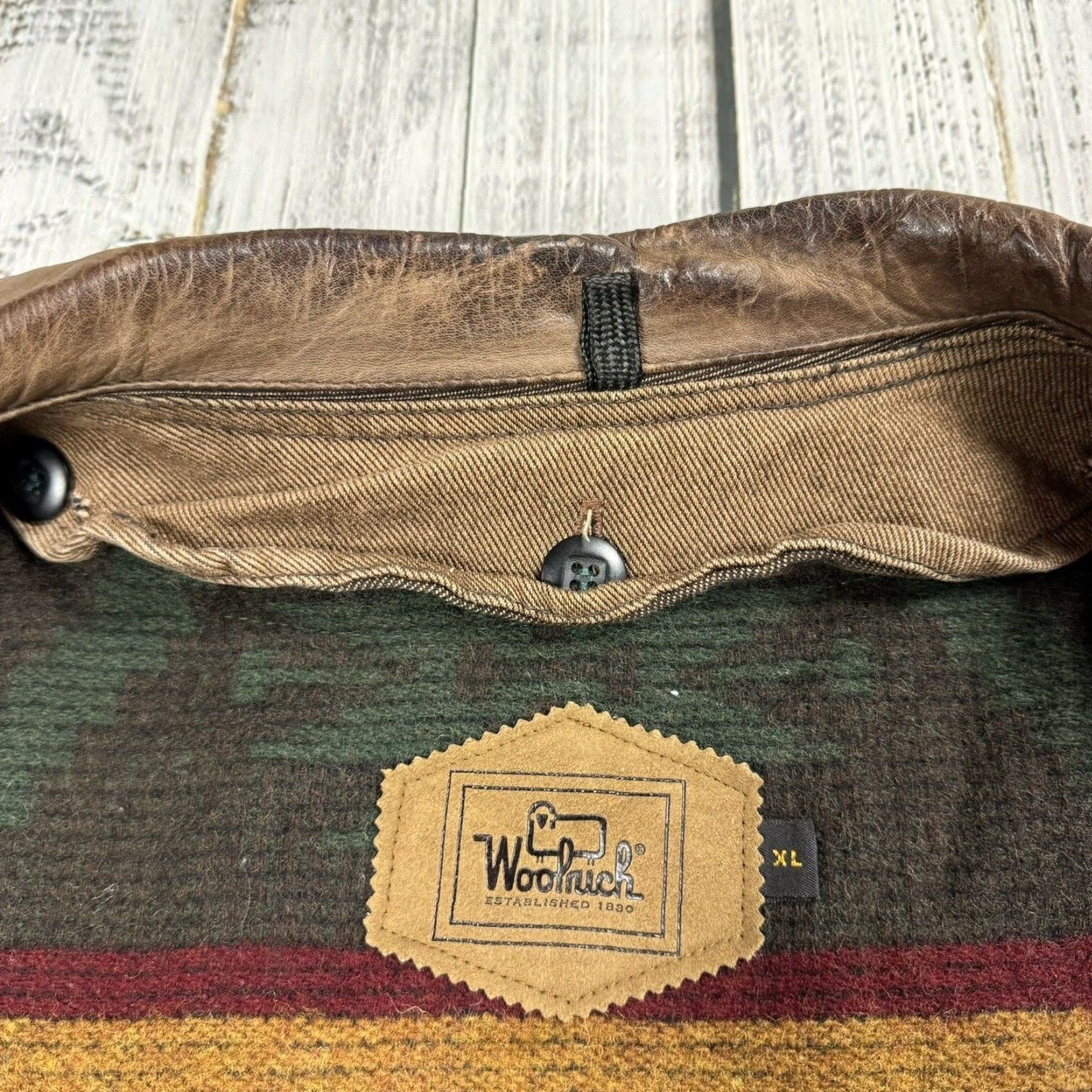 Vintage VINTAGE Woolrich Southwest Aztec Wool Blanket Lined Denim Chore Coat XL Mens Barn Jacket Size US XL / EU 56 / 4 - 7 Thumbnail