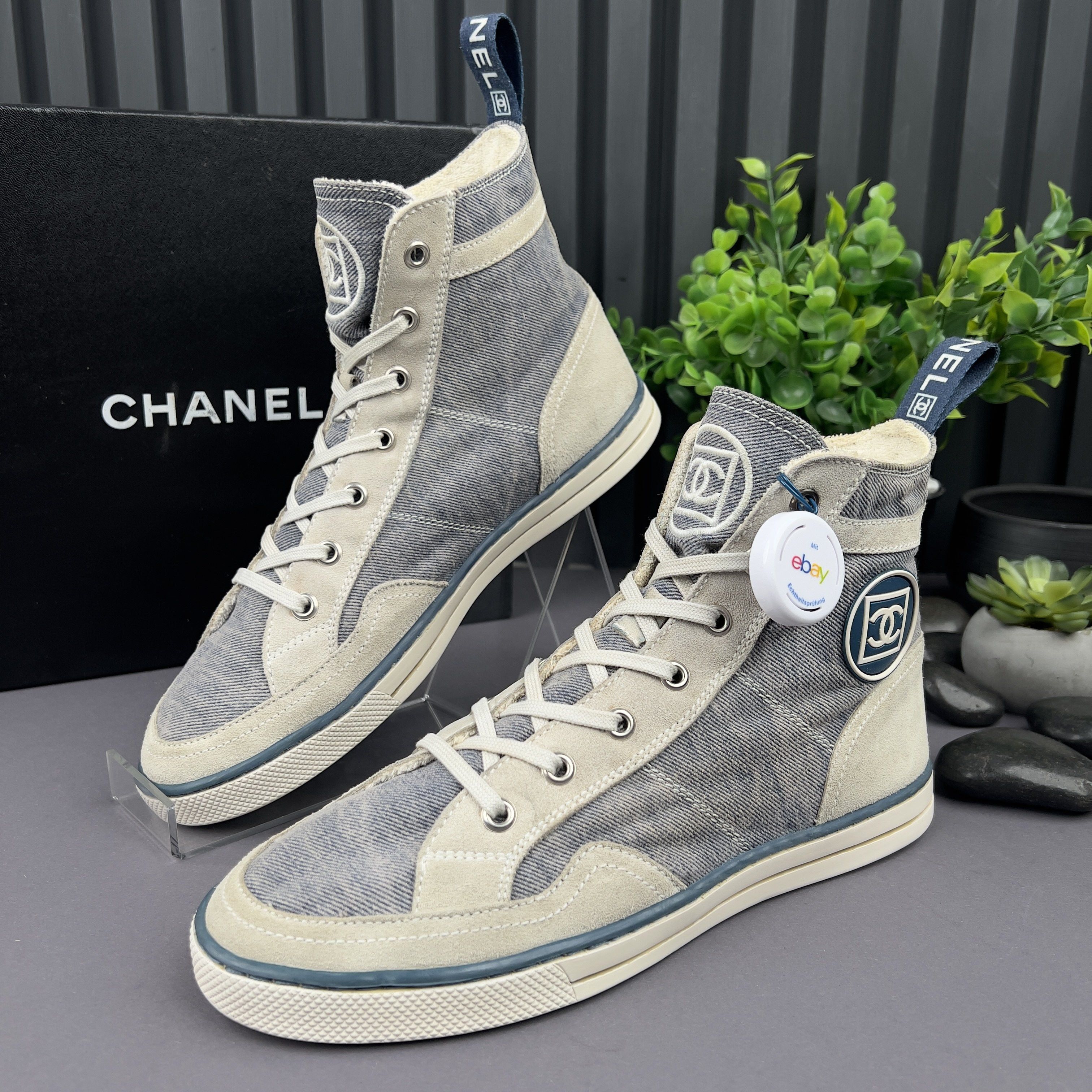Chanel High Top Sneakers Suede Denim Size US 9.5 / IT 39.5 - 3 Thumbnail