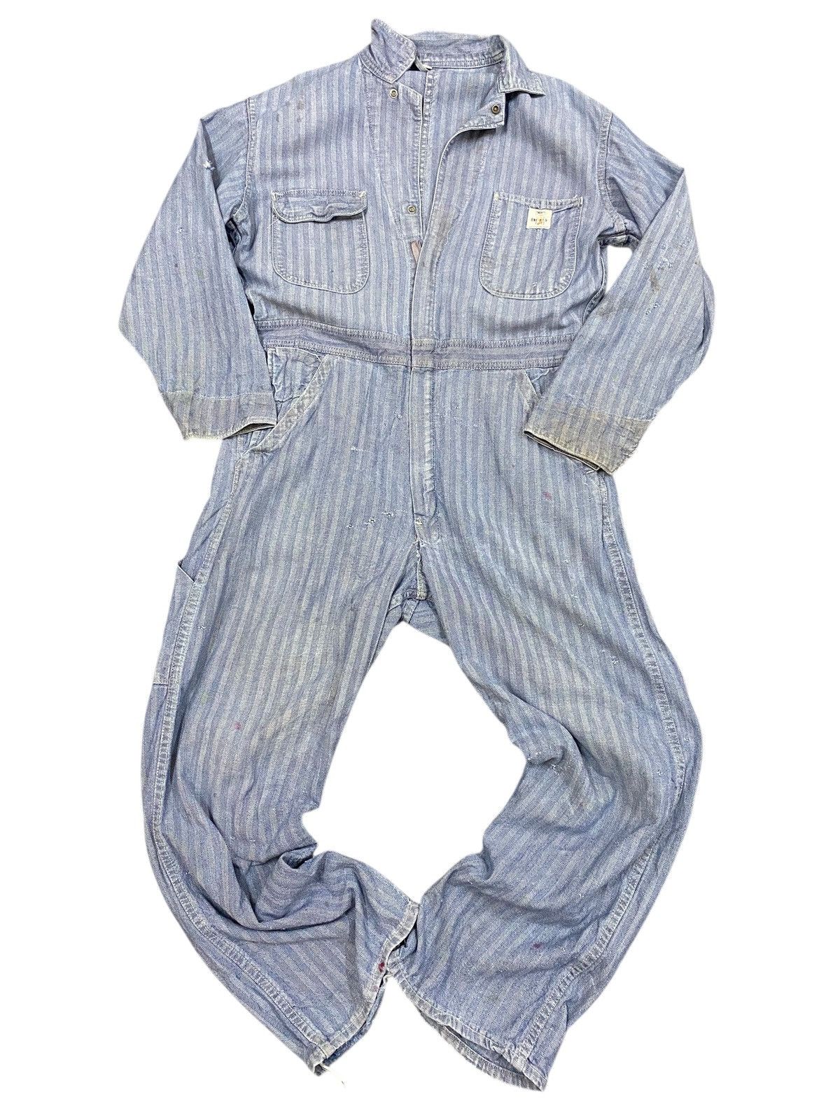 Sears VTG 40s Sears HBT Herringbone Thrashed Striped Jumpsuit Size US 43 - 1 Thumbnail