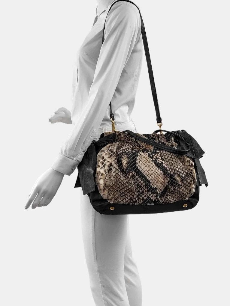 Prada Prada Gaufre Snake Nylon-Leather Crossbody Black Gold Size ONE SIZE - 5 Thumbnail