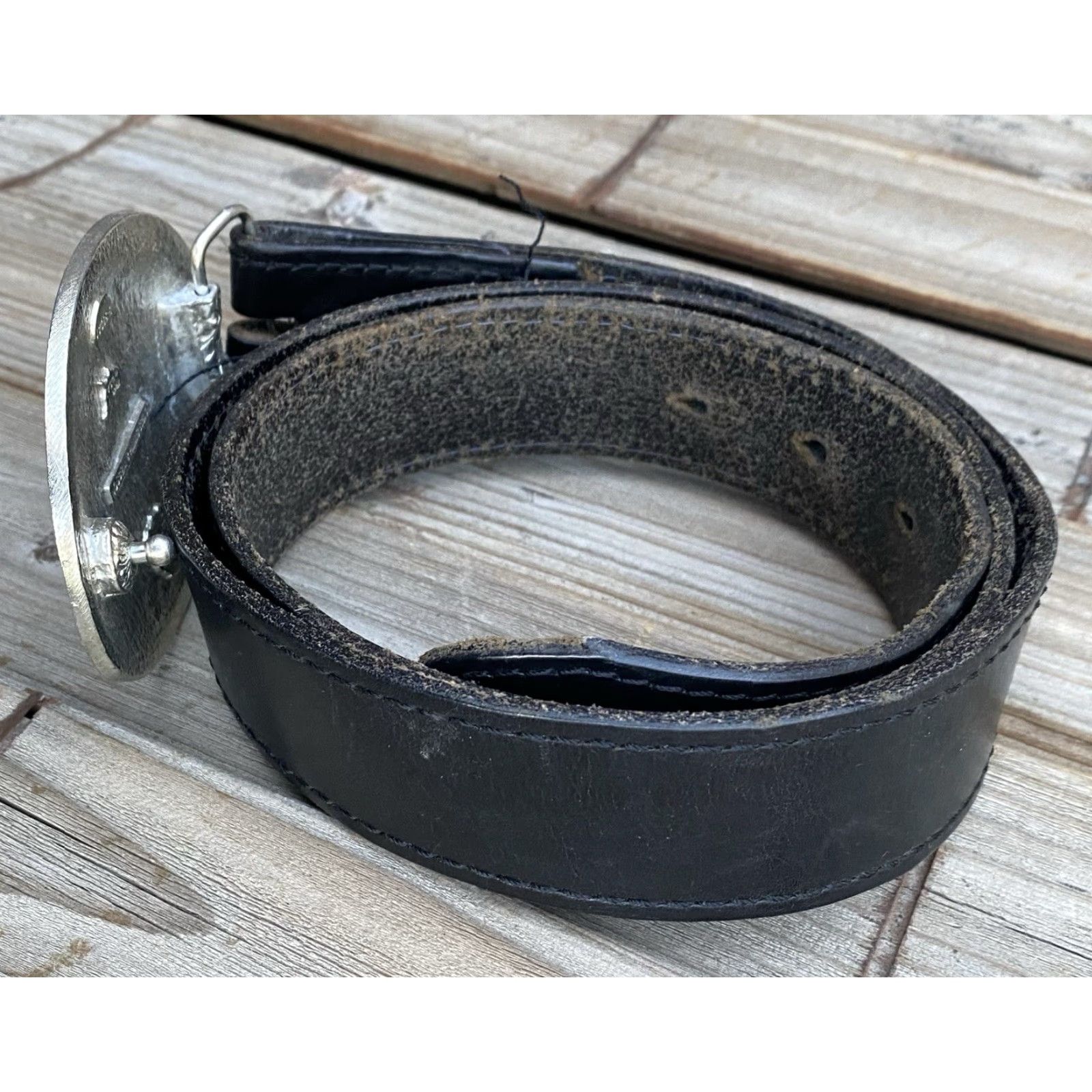 Vintage Vintage Smith & Wesson Handguns .44 Mag Belt Buckle w/ Leather Belt 36 USA Size ONE SIZE - 6 Thumbnail