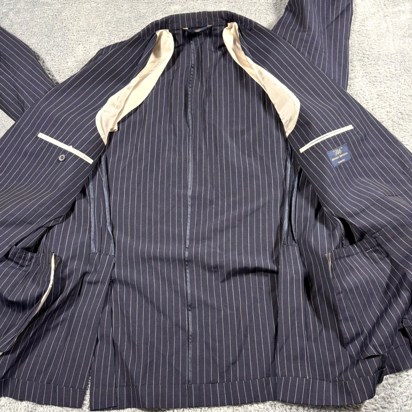 Brooks Brothers Brooks Brothers Regent Blazer Jacket Navy Pinstripe Wool Linen Unstructured 46L Mens Size 46R - 4 Thumbnail