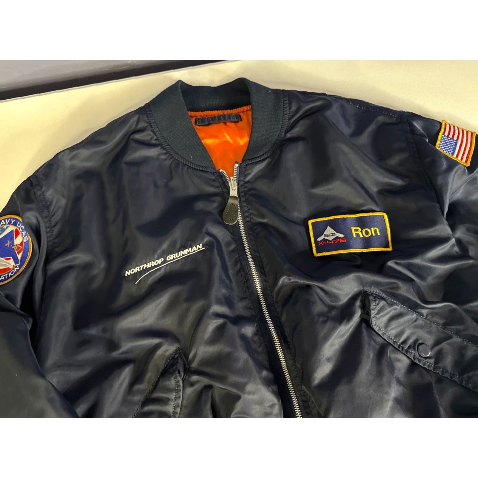 Vintage VINTAGE Alpha Industries MA-1 Bomber Navy Blue 501 X-47B Demonstration Worn Mens Sz XL Jacket Mens XL Navy Blue Bomber Jacket Size US XL / EU 56 / 4 - 4 Thumbnail