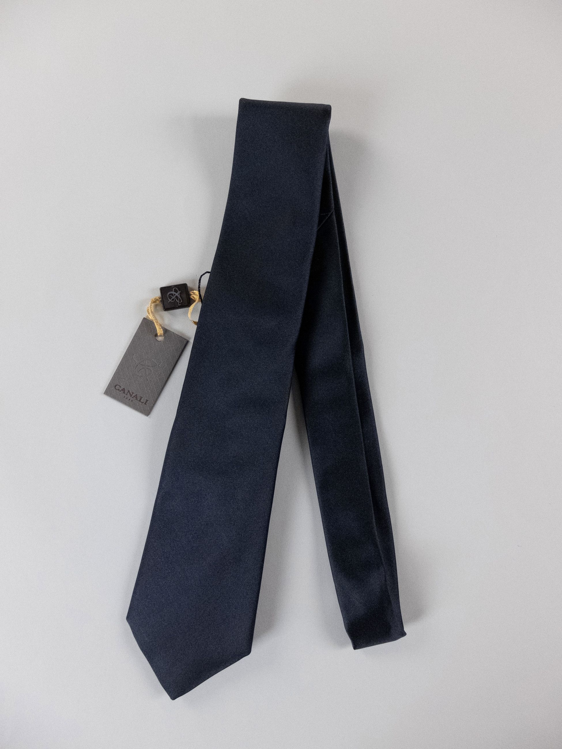 Canali CANALI solid navy blue woven silk tie authentic NWT Italy Size ONE SIZE - 1 Thumbnail
