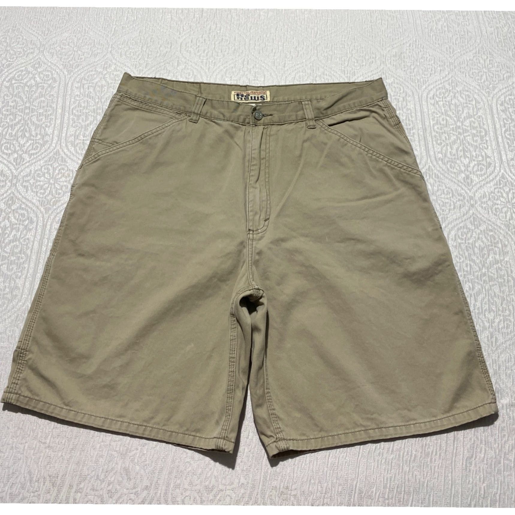 Vintage Re News Mens XL Carpenter Shorts Khaki Tan Cotton Twill Relaxed Workwear Cargo Utility Outdoor Casual Shoes? Size US 35 - 2 Thumbnail